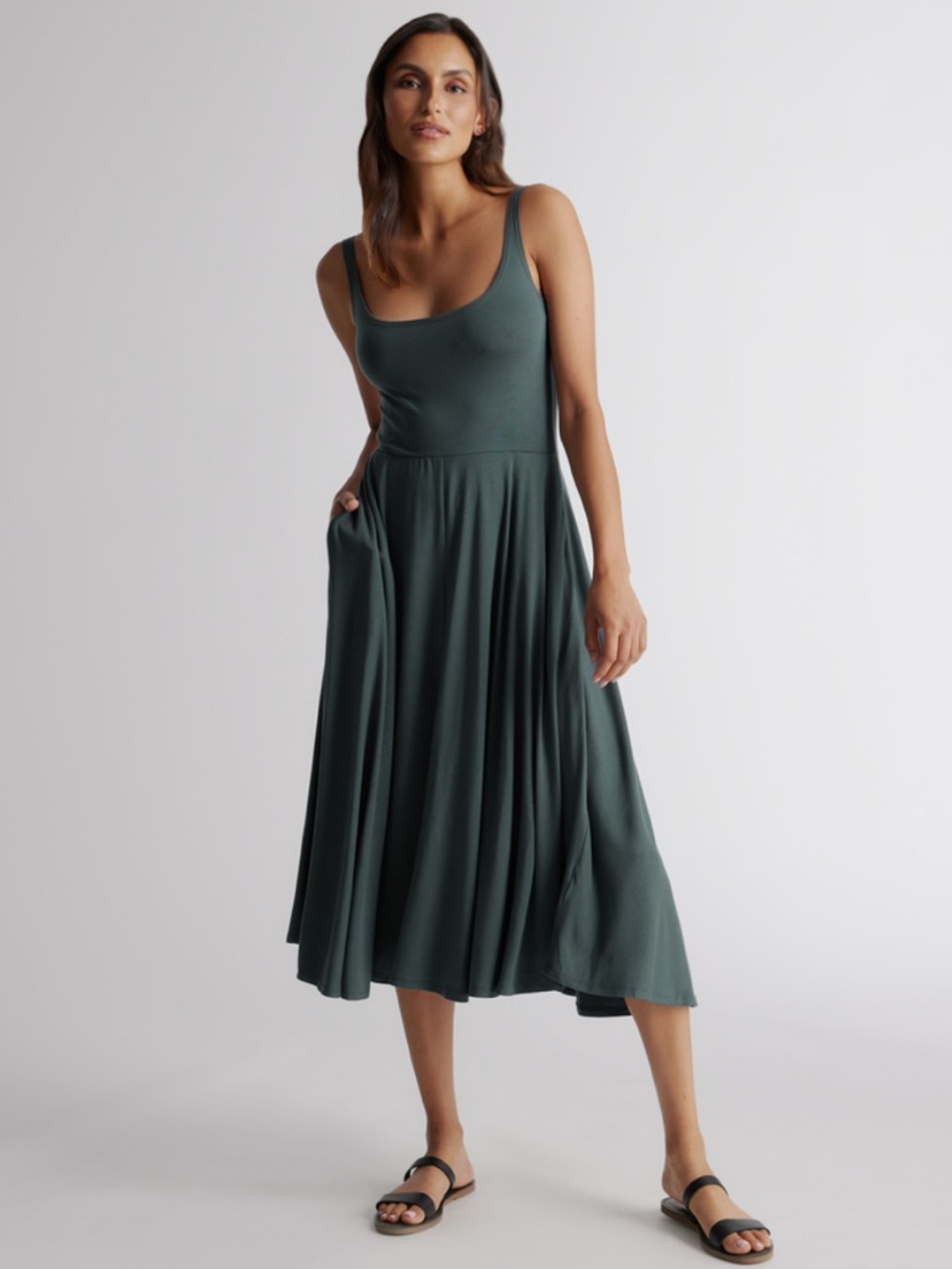Quince Women Tencel Jersey Fit & Flare Midi Dress Dark Olive